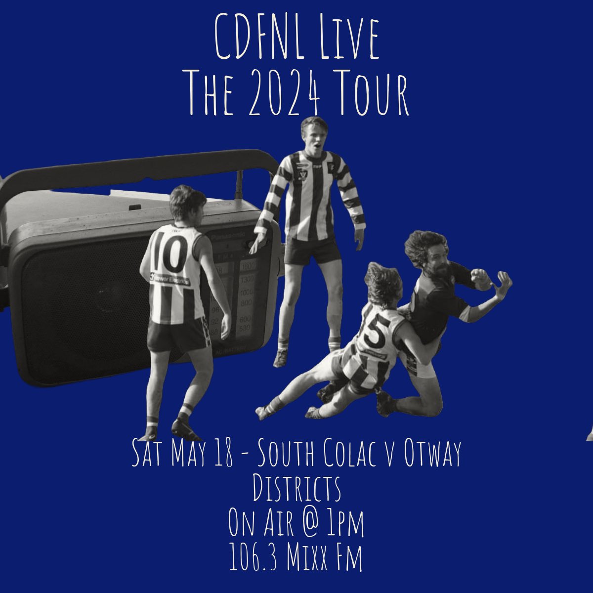 The #CDFNLLive24 Tour heads to the South Colac Velodrome for the first time this season for the clash between South Colac Sports Club and Otway Districts Football & Netball Club both sides are needing a win! 

On air from 1pm