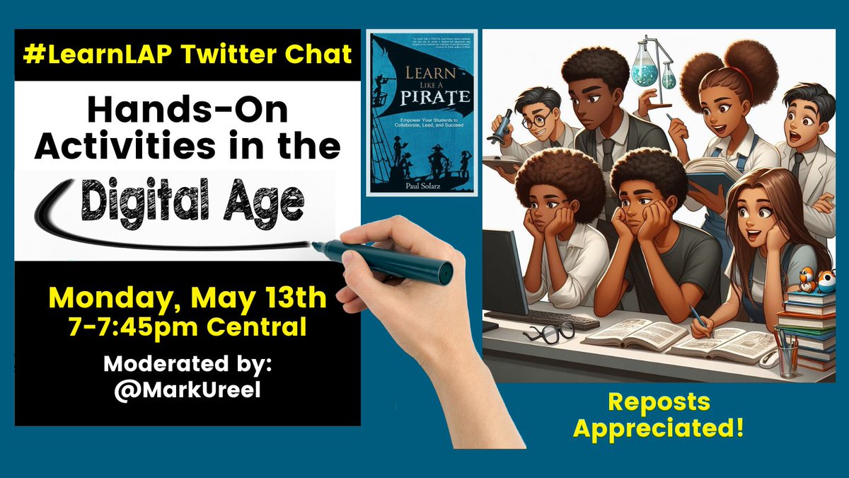 PaulSolarz's tweet image. Please join @MarkUreel MONDAY at 7pm Central for #LearnLAP! 

#blogchat #ccsschat #hsADchat #hsgovchat #iaedchat #mnmasa #oklaed #probchat #txeduchat #CVESDChat #EDthink #WATeachLead #bcedchat #wyoedchat #caedchat #edtech #k12 #education #edchat #tlap #ntchat #mschat #elemchat