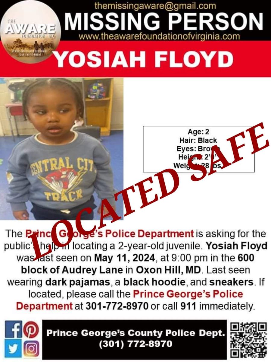 UPDATE: YOSIAH has been located and is SAFE. Thanks again for your help. #TheAWAREFoundation
