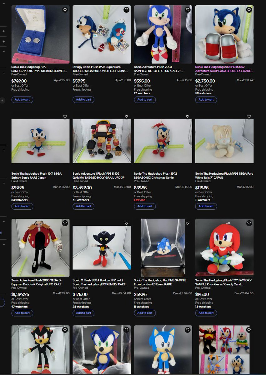 Ebay seller 'mypepper' has listed a ton of rare Sonic plushes on their Ebay account today:

ebay.us/M7YRUA

All expensive, but might be worth a look if there's something you need for completing a collection.

#ebaypartner