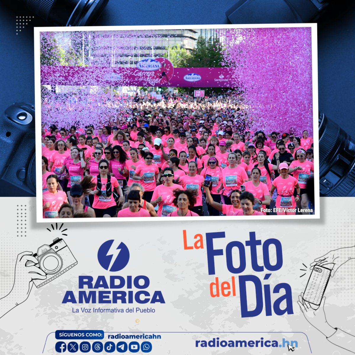 📸 Miles de mujeres toman la salida en la Carrera de la Mujer de Madrid, España la cual tiene como objetivo recaudar fondos para investigaciones relacionadas contra el cáncer. 👉 La carrera se realizó este domingo en la capital española. #FotodelDía #RadioAmérica 📷 EFE/Víctor…