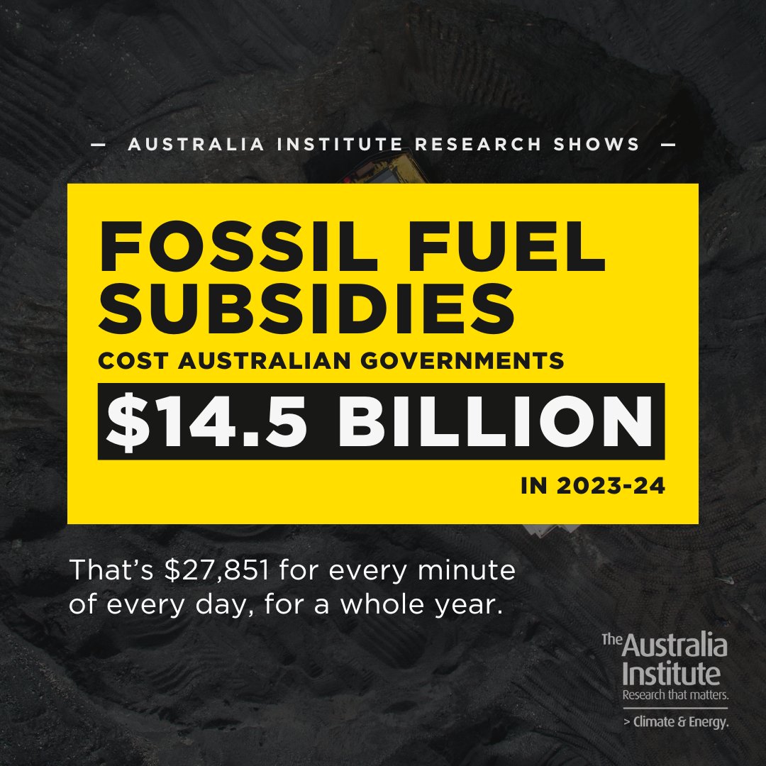 Fossil fuel subsidies cost Australian governments $14.5 billion in 2023-24. This has *increased* by 31%, from $11.1 billion in 2022-23. Eliminating these subsidies would significantly increase government revenue to address climate issues, while also reducing emissions. #auspol