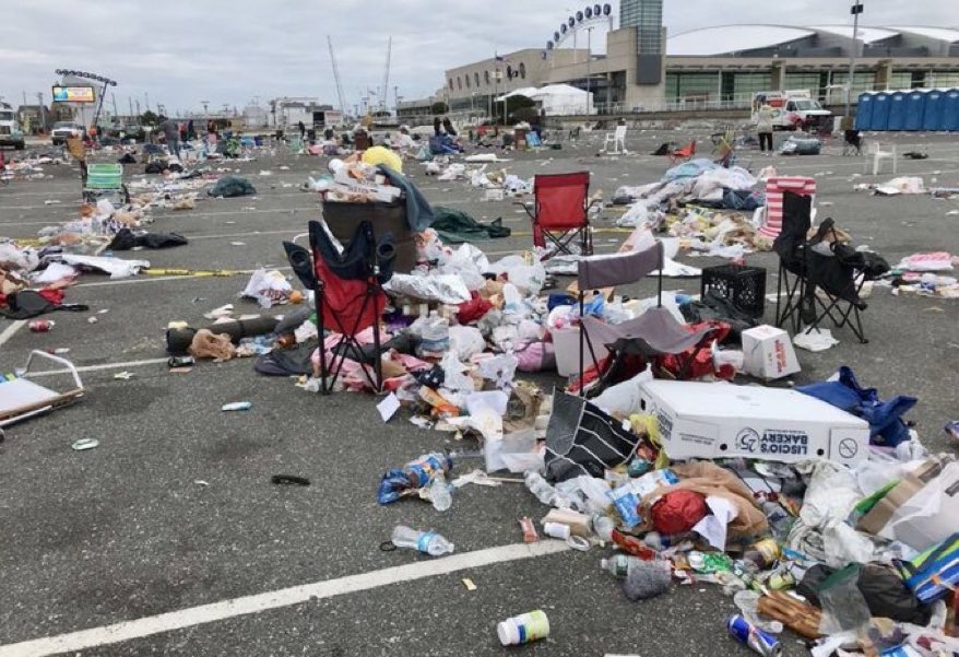 I remember when Trump was going off about homelessness and trash and garbage in cities: 'They have to clean it up. We can't have our cities going to hell.'

This is how MAGAts leave every fucking city they have a rally at:
