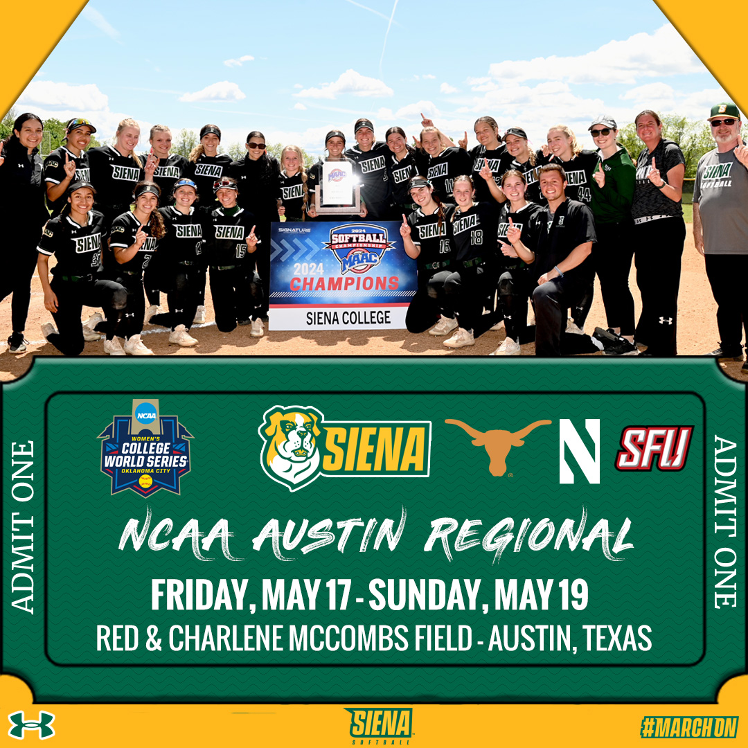 Lone Star State Bound! The Saints will make their first-ever @NCAASoftball Regional appearance at the Austin Regional next weekend First up: top-ranked Texas at 4 PM EST on Friday! #MarchOn x #SienaSaints