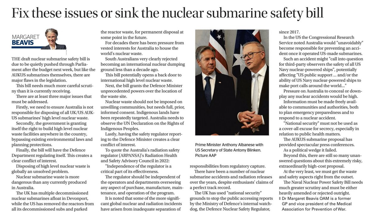 From us in the @canberratimes this weekend: nuclear submarine safety needs more scrutiny, less secrecy! #AUKUS