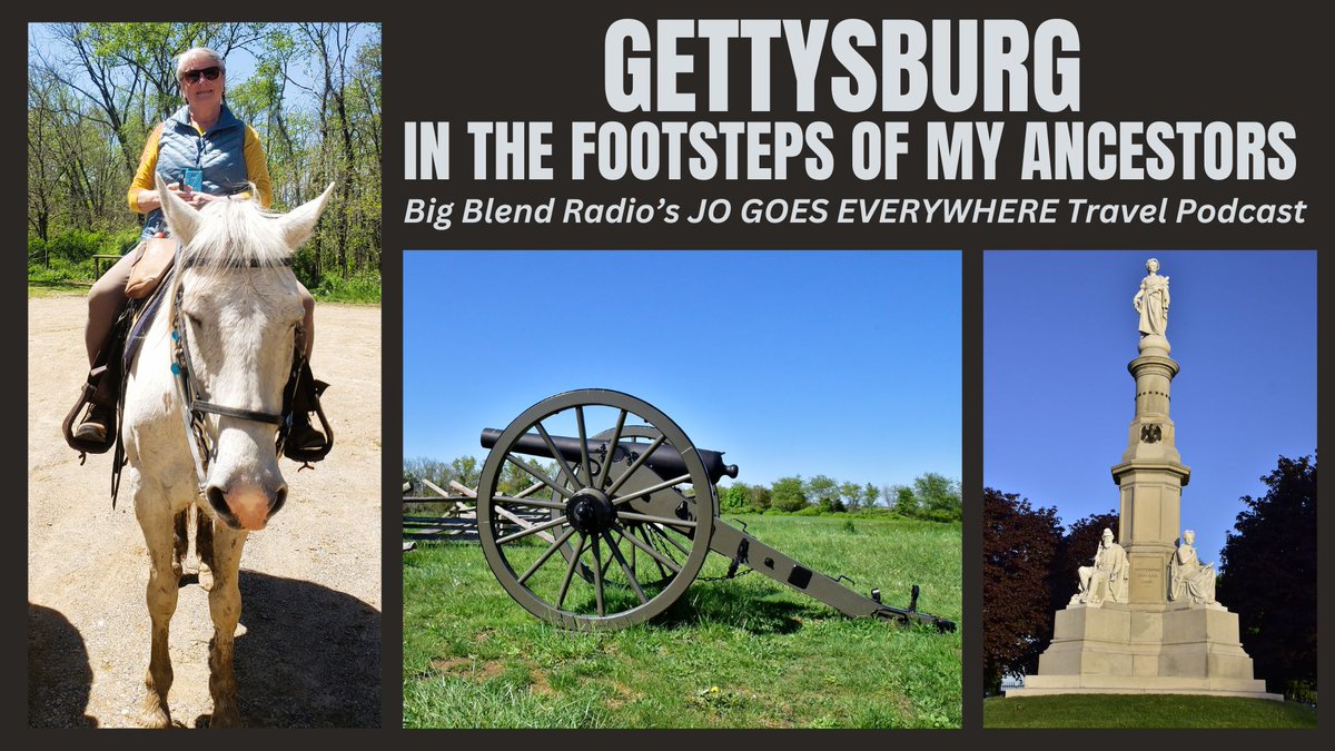 Now on #BigBlendRadio's JO GOES EVERYWHERE! Podcast with travel writer Jo Clark @glass_have we hear about her roots travel experiences in Gettysburg, where she literally stepped in the footsteps of her ancestors. Podcast: youtu.be/1apNgZVYaHs?fe… #Gettysburg