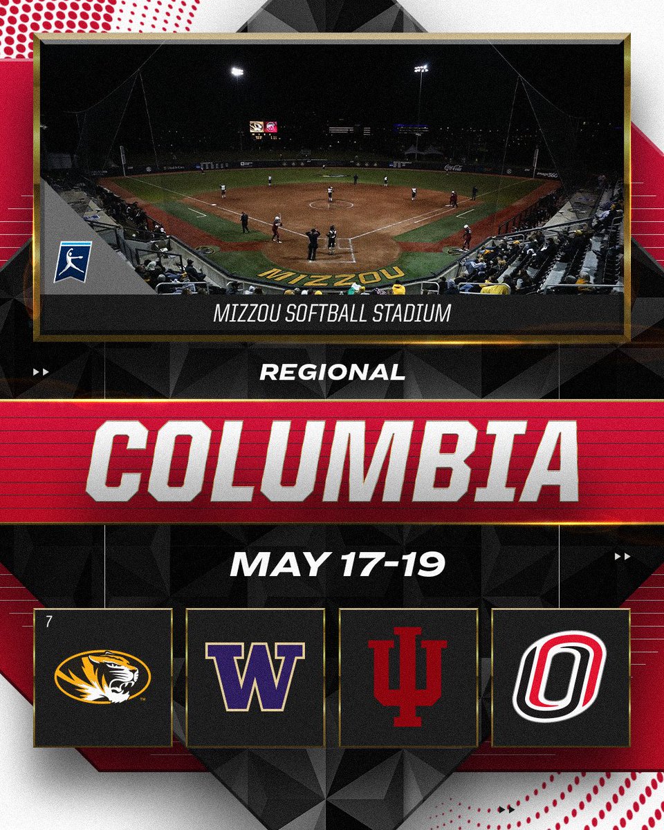 NCAA Softball (@ncaasoftball) on Twitter photo Columbia Regional
๐
May 17-19
(7) <a href="/MizzouSoftball/">Mizzou Softball</a>
<a href="/UWSoftball/">Washington Softball</a>
<a href="/IndianaSB/">Indiana Softball</a>
<a href="/OmahaSB/">Omaha Softball</a>
#RoadToWCWS Columbia Regional
๐
May 17-19
(7) <a href="/MizzouSoftball/">Mizzou Softball</a>
<a href="/UWSoftball/">Washington Softball</a>
<a href="/IndianaSB/">Indiana Softball</a>
<a href="/OmahaSB/">Omaha Softball</a>
#RoadToWCWS