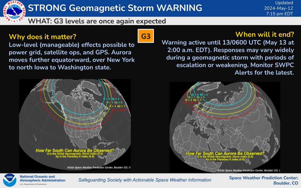 G3 Geomagnetic Storm WARNING in effect until 06 UTC on May 13...