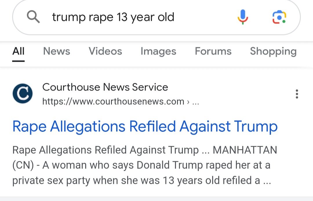 Trump r*ped a 13 year old. The only reason she won't go through with her lawsuit is Trump has paid people to threaten her life and intimidate her! 
MAGA'S sure love r*pists! 
'Ashley Biden'