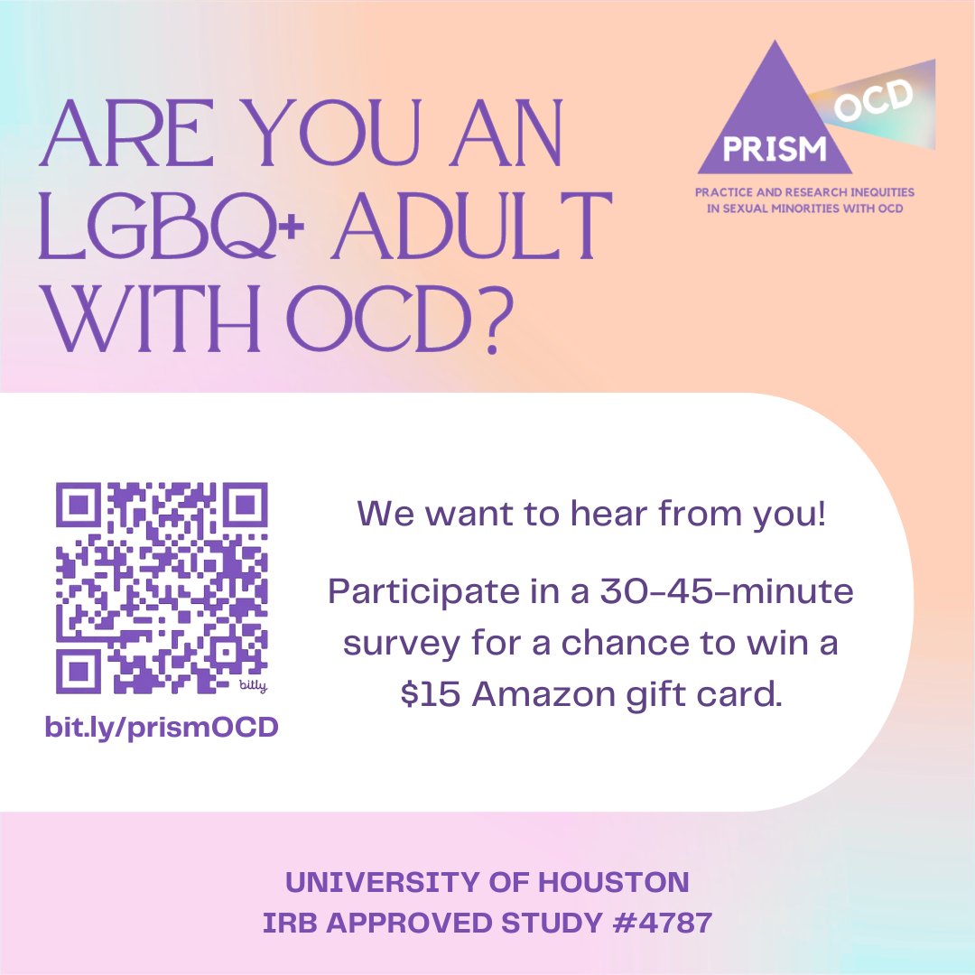 Thanks to everyone who has shared our survey and/or participated! If you haven't already, please consider giving this a like or repost to help us spread the word 🏳️‍🌈❣️

SURVEY LINK: bit.ly/prismOCD

#LGBT #LGBTQmentalhealth #obsessivecompulsivedisorder #research