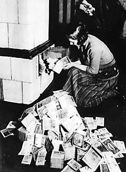 The German banknotes were so worthless that people would burn them in a fire to keep them warm. Sometimes the rate of inflation was so high, that prices would double every 2 days.