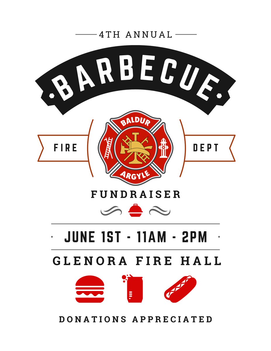 Come one come all!  We are hosting our 4th annual BBQ in Glenora at the Fire Hall on June 1st from 11AM-2PM.  If you’re in the area stop by for one of our famous burgers or hot dogs!  
🍔 🔥 🧑‍🚒