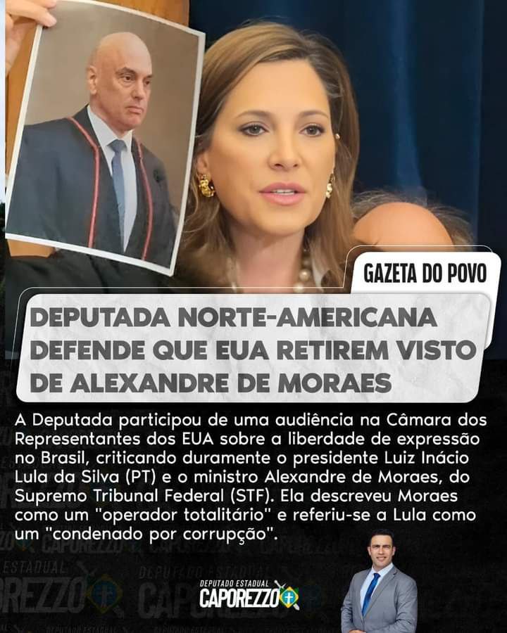 🚨 URGENTE 🚨 Maria Elvira Salazar defende que o visto de Alexandre de Moraes seja retirado. Alexandre de Moraes tem sido alvo de crescentes críticas por sua conduta que, segundo muitos observadores internacionais, remete à postura de um ditador. Curte 👍 Compartilhe 🔁
