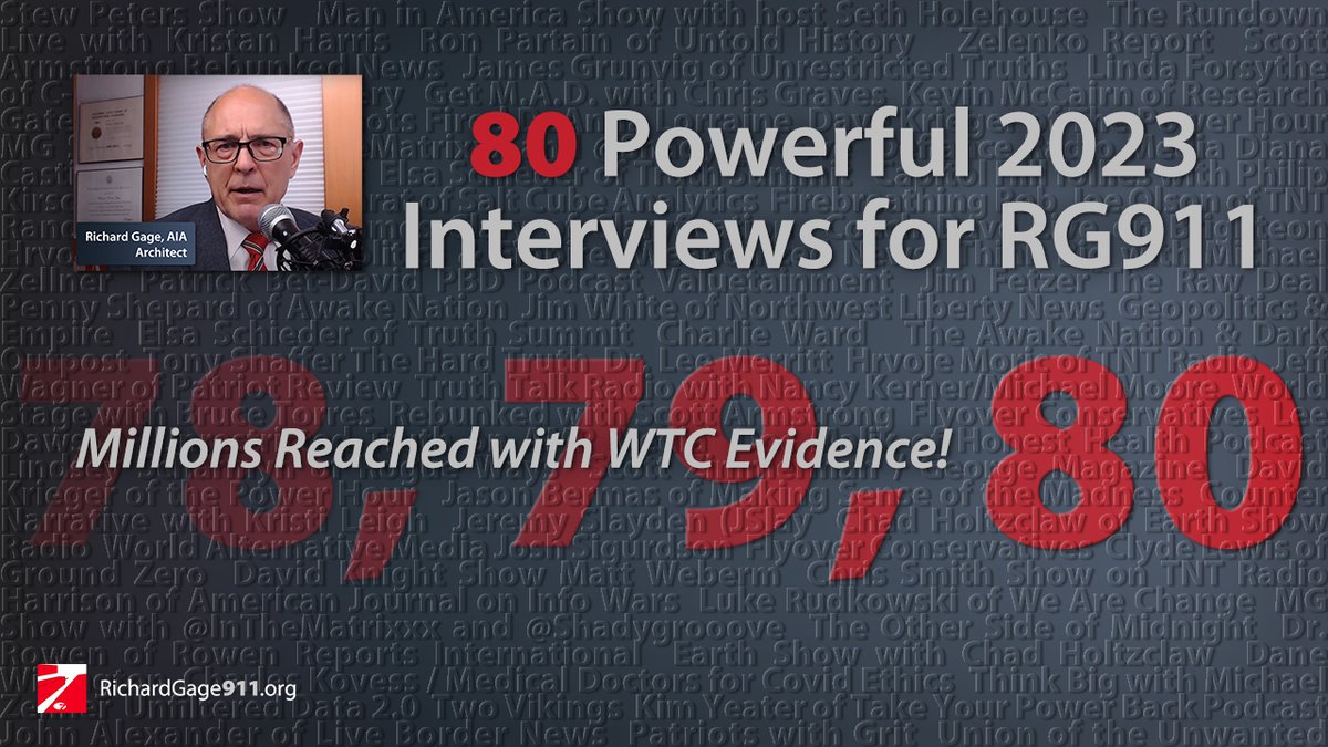 2023 was an incredibly productive year for public outreach. 2024 Interview requests keep pouring in - forecasting 100+ interviews! This is how we can wake up humanity to the truth about 9/11. richardgage911.substack.com/p/re-post-80-p…