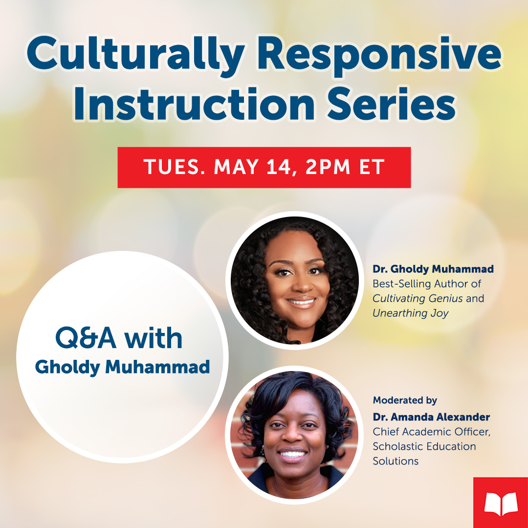 Use the power of JOY to enhance reading instruction 💐 bit.ly/3UvqJWu May 14 | Live Q&A on #CulturallyResponsive teaching with Unearthing Joy author @GholdyM!