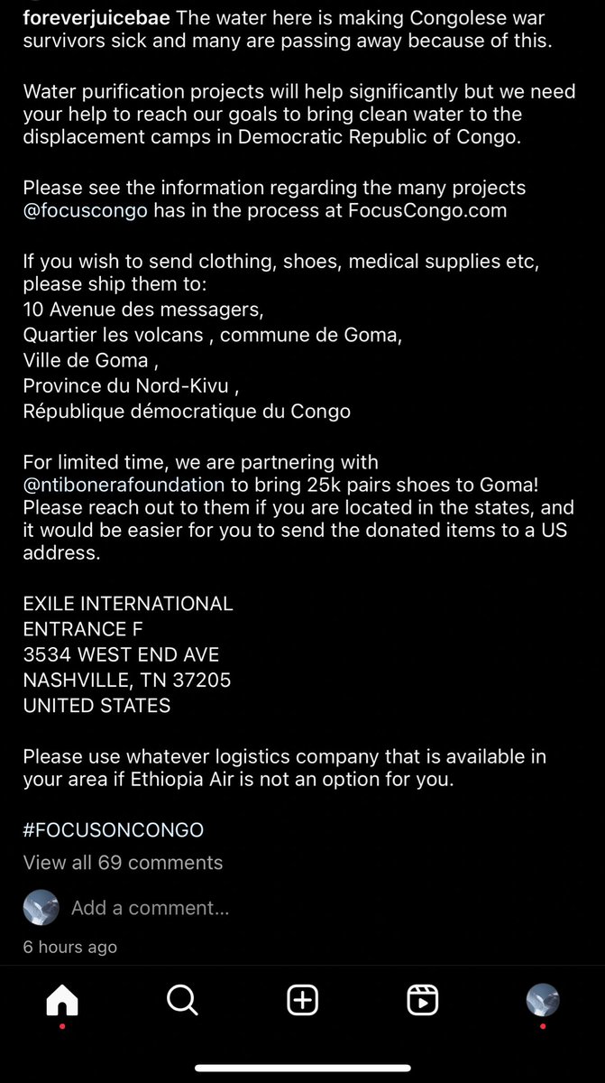 there’s a page on ig called focus congo that’s collecting clothes shoes and medical supplies!