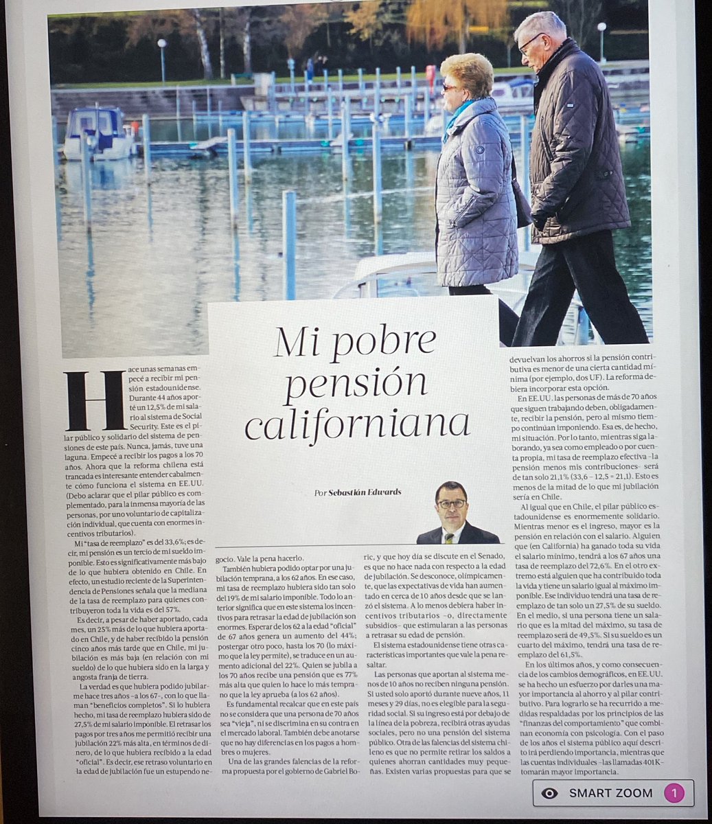 pmolinaarmas's tweet photo. Sebastián Edwards, dps de imponer el 12.5% de su sueldo por 44 años,a los 70 empezó a recibir pensión q es el 33% de su sueldo. En Chile, imponiendo el 10%, a los 65 años, habría recibido el 57%. Q tal para los q quieren destruir el sist chileno en vez de mejorarlo? https://t.co/D1VsYI0KJf