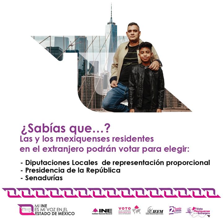 Las y los mexiquenses que viven en el extranjero 🌎 y se registraron en la lista nominal, podrán votar para elegir Presidencia de la República, Senadurías y Diputaciones Locales de Representación Proporcional. 👩🏽‍💻 bit.ly/48ZdSSk