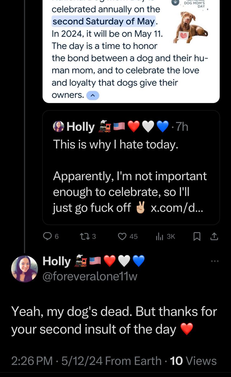 She got mad at me for saying fur moms don’t get to celebrate today… she deserves a day… then when it was pointed out there IS a fur mom day, apparently she is mad because I didn’t know her dog died… no wonder I’m not a lesbian, I can’t do crazy.