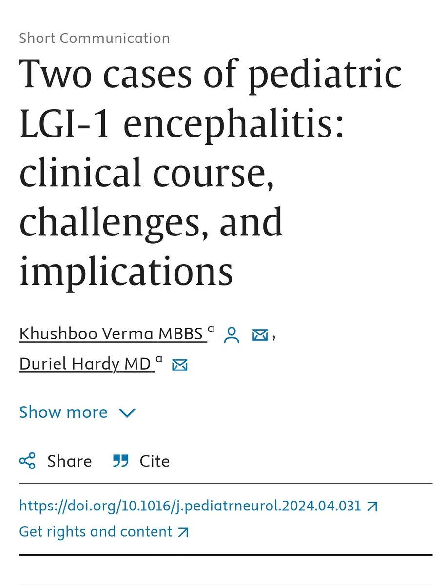 LGI-1 #encephalitis although rare can present in #pediatric population with subacute neuropsychiatric symptoms. Check out our article in @pedneurojournal ! sciencedirect.com/science/articl…