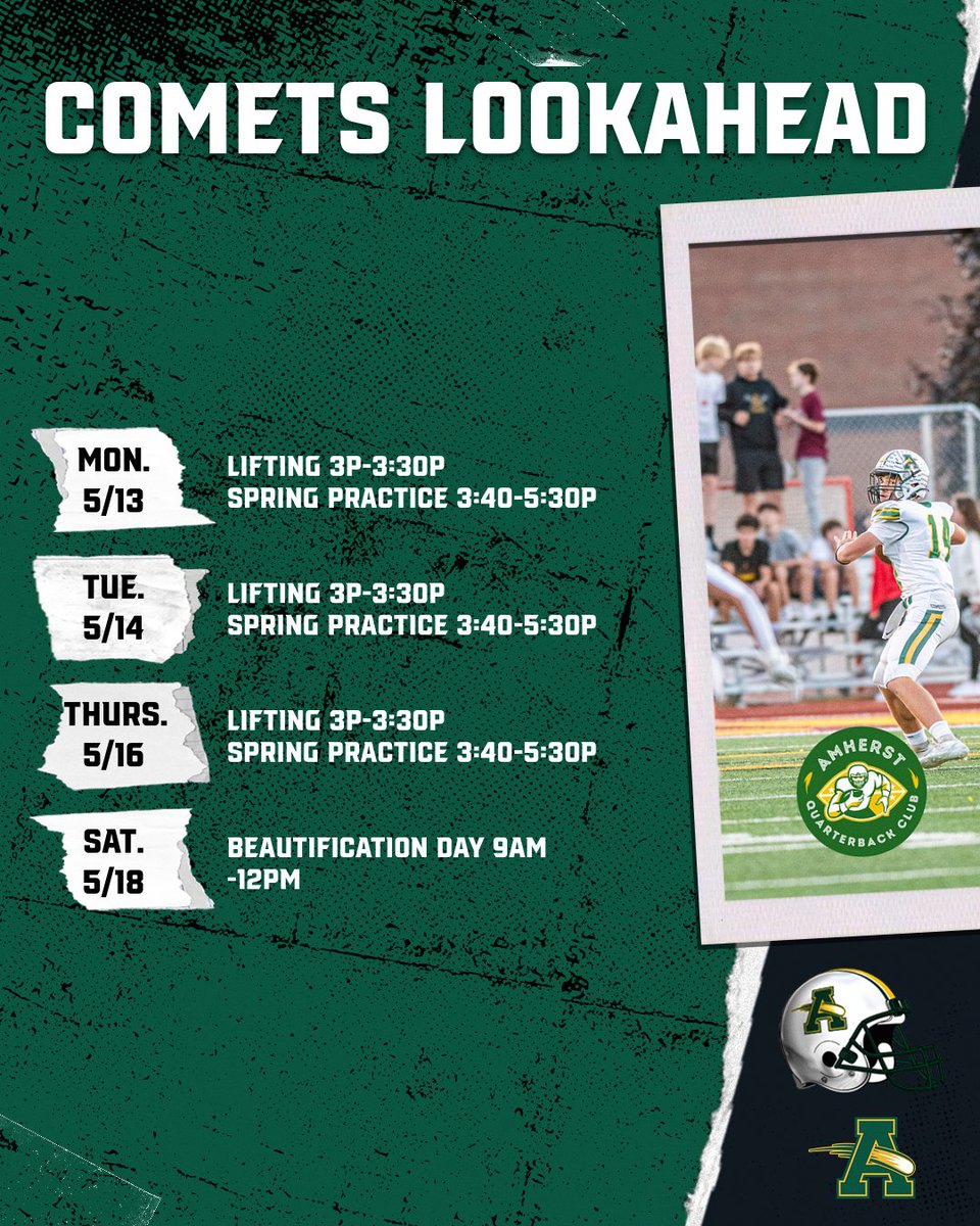 Comet Lookahead! Good luck to our Spring Sports as they are in post season!!! Spring Ball starts this week , LETS GET IT!! #PCE @ROADWARRIORS @SteeleComets @AmherstQb @AmherstFootball