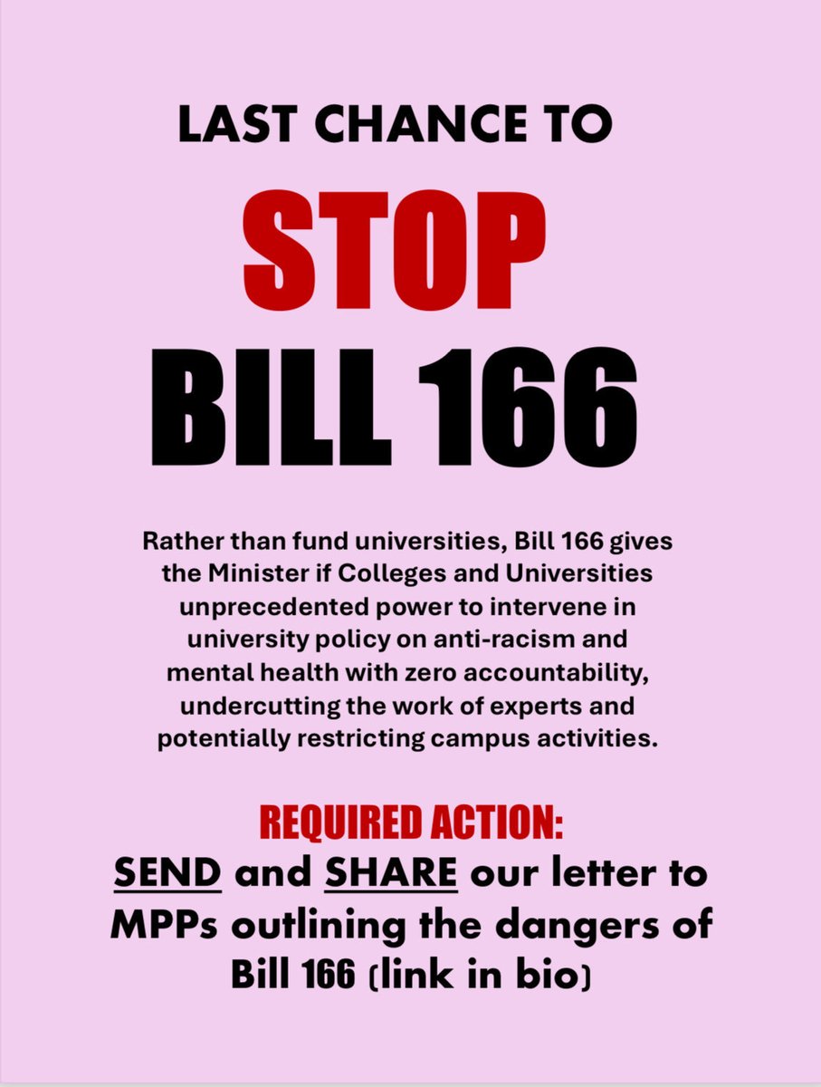 Anyone concerned for studs' academic freedom need only imagine what campus democratic engagement w/ look like if Minstr of Colleges &Unis had unchecked authority to dictate what activities/msgs were 'safe' & permissible & what punishments befell violators. t.ly/stop166