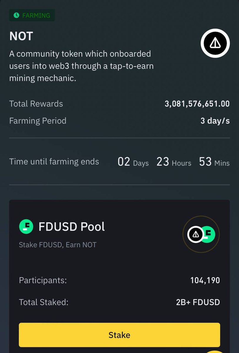 BREAKING NEWS🚨

Notcoin is available on Binance Launchpool.
Time until farming ends: 2 days, 23h & 46 minutes.

Probably nothing… or NOT?

0,44%… 35M+ players…
