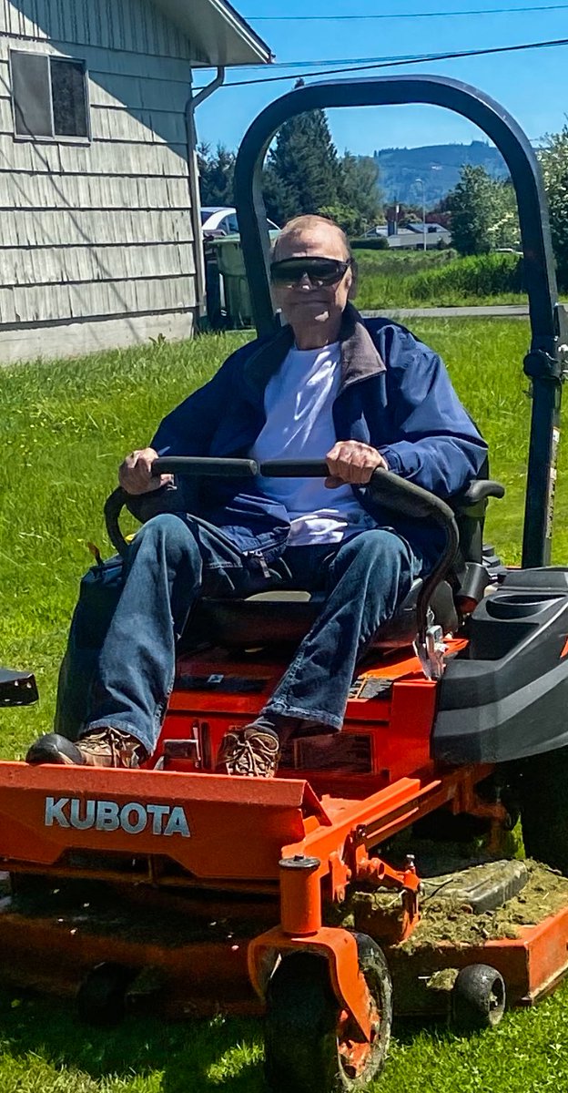 Our dad has been wanting to mow his own lawn but has been to weak. So we decided to put him on his mower so he could mow. This is pure happiness 💙 #OurDad #HappinessUnleashed #BlessedSunday #CancerSucks #SundayMotivation