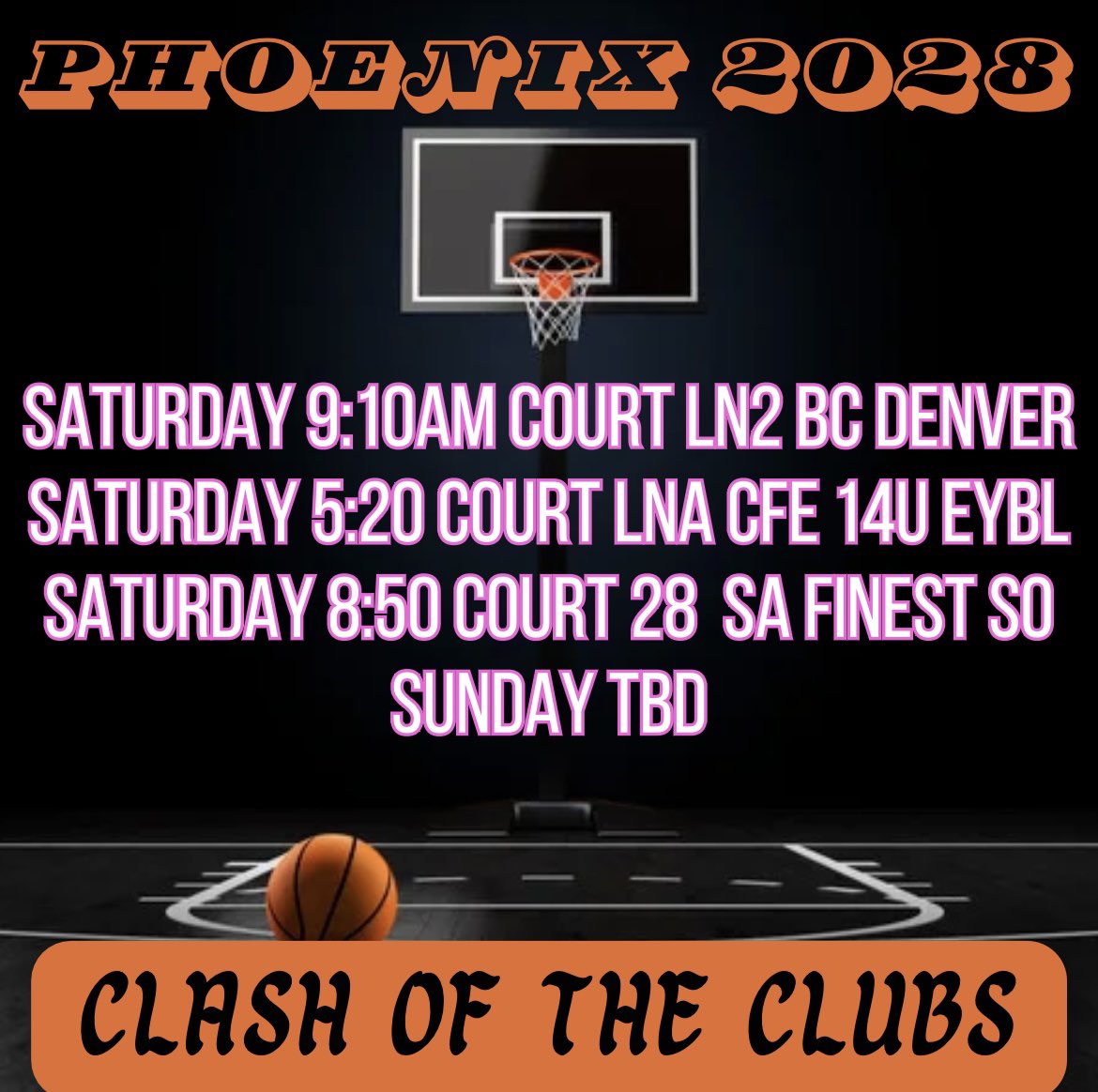 Phoenix 2028 schedule for Clash of the Clubs in Houston at NRG Center this weekend‼️ Let’s go! #PhoenixProud