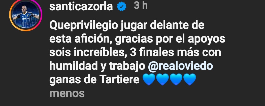 Un tío que ha jugado en todos los campos de España e Inglaterra, además de campos europeos como el Allianz Arena se siente privilegiado de jugar en el Tartiere. Eres el mejor @19SCazorla