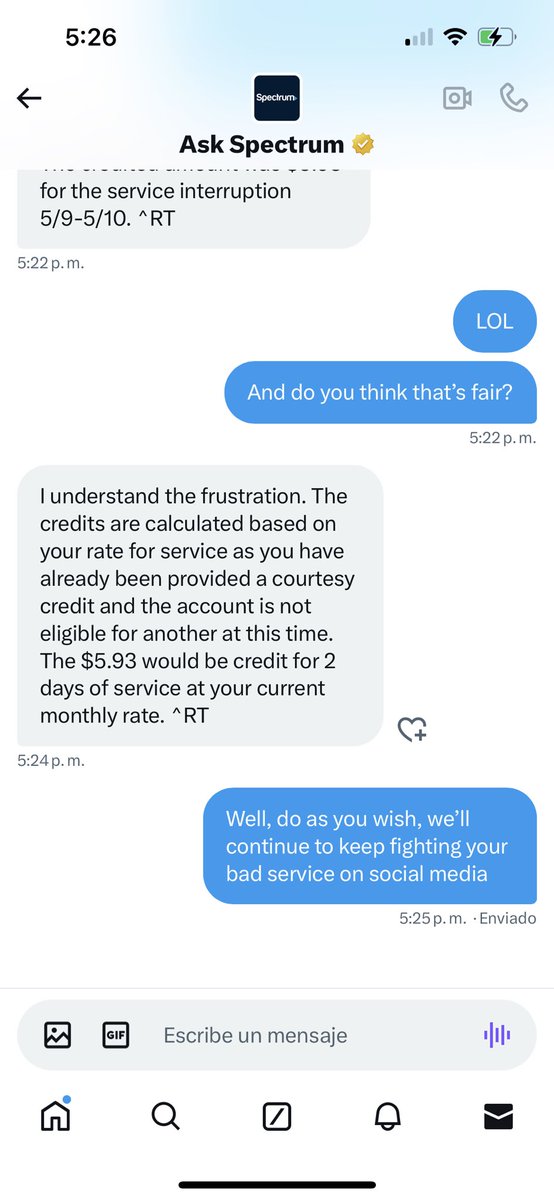 And this is what you get for having your internet service interrupted without prior notice for an entire business day: 5.93 USD