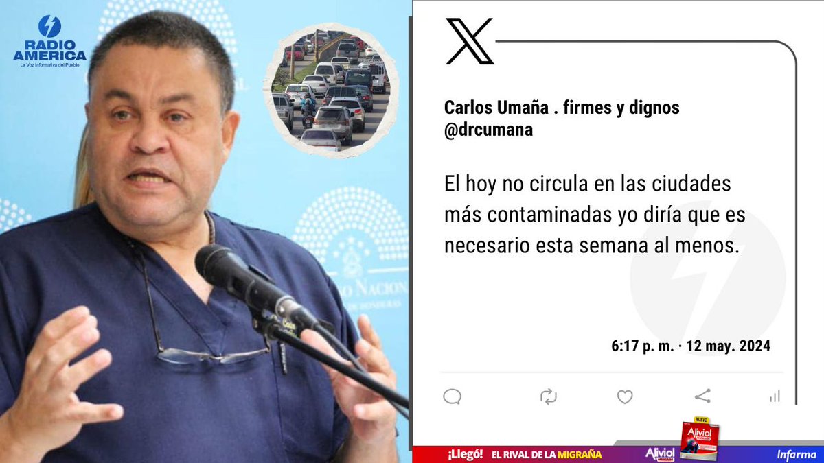 El diputado del PSH, Carlos Umaña, cree que la medida del 'Hoy no circula' es necesaria al menos esta semana. #AméricaNoticias #RadioAmérica