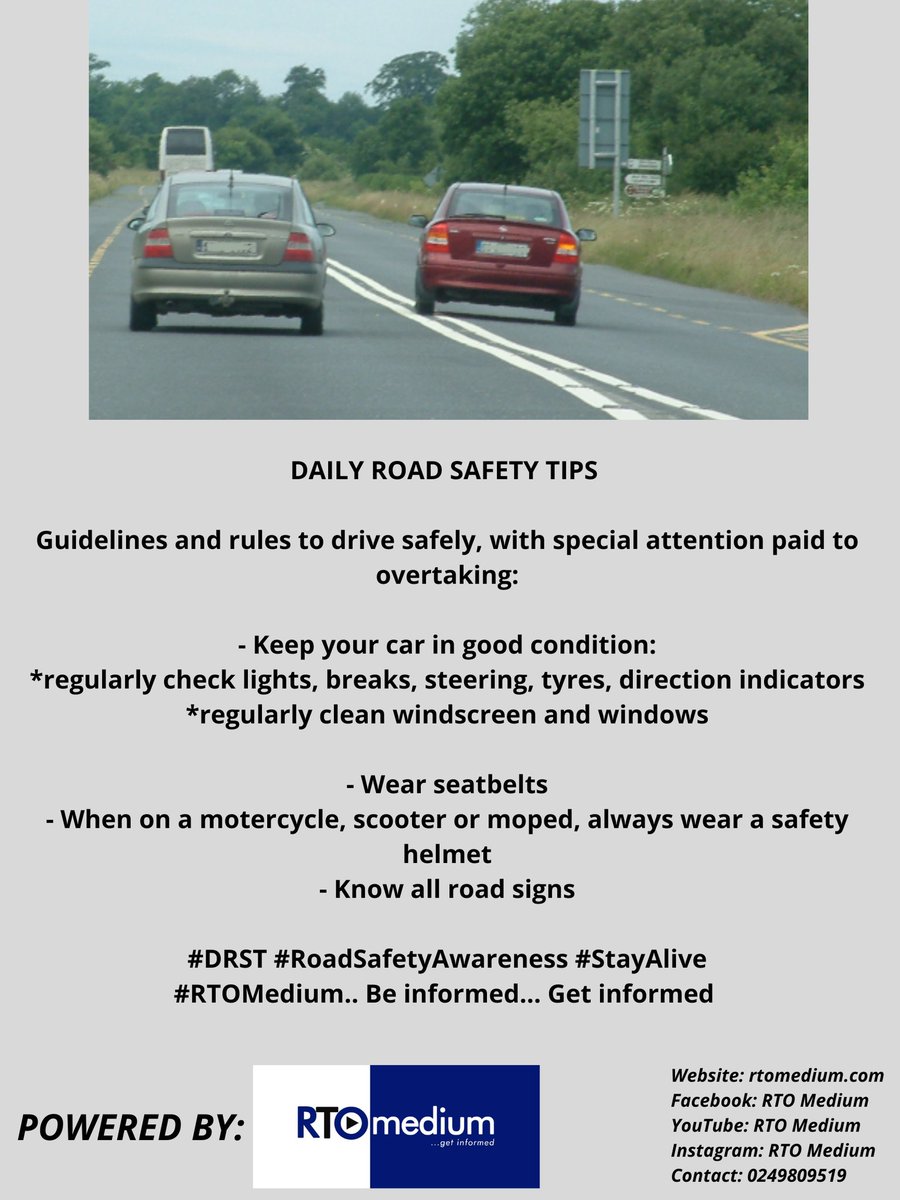 Today's Road Safety Tip
@NRSAGhana
@DVLAGhofficial
 #RoadSafetyAwareness #StayAlive #GaDangmeRegion
#RTOMedium... Be informed... Get informed
rtomedium.com