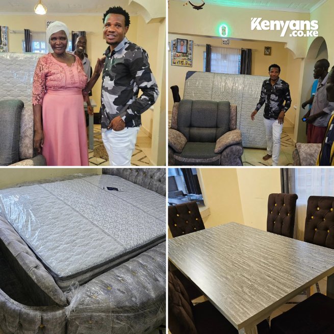 Peter Salasya gifts his mother a bed and modern furniture on Mother's Day