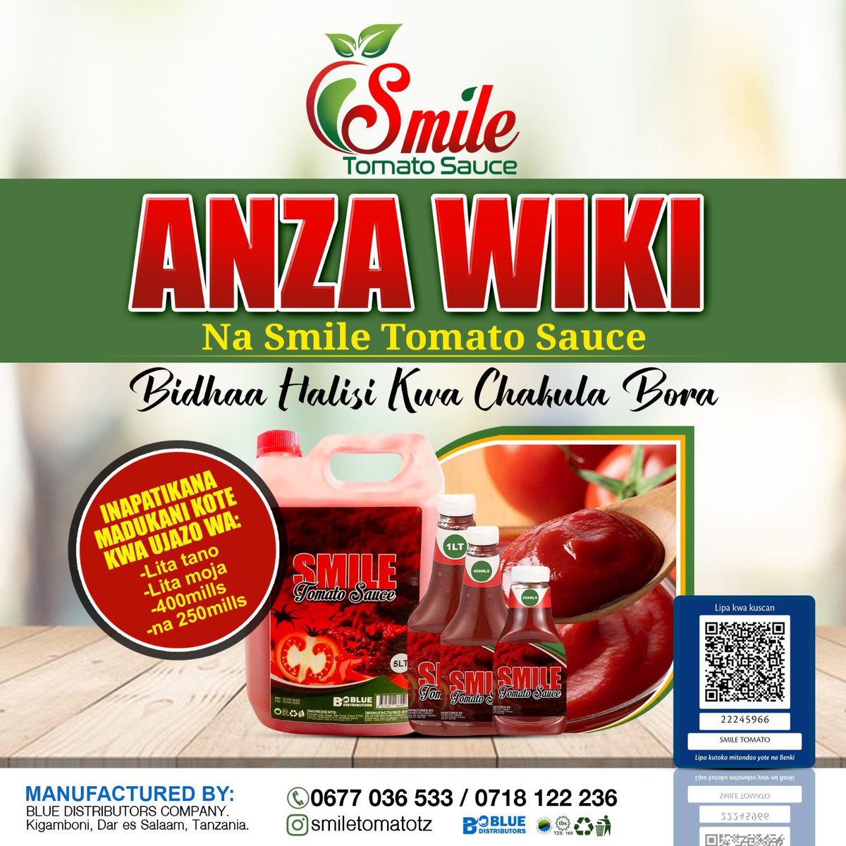 Wiki ikianza inaanza na fursa mpya, fungua macho na fungua mlango 'Smile Tomato Sauce' inakufikia mpaka mlango kwako kwa ujazo tofauti tofauti ipate leo. Unaweza kutupigia simu 0677036533 kwa oda za jumla na rejareja. #SmileNaTomato