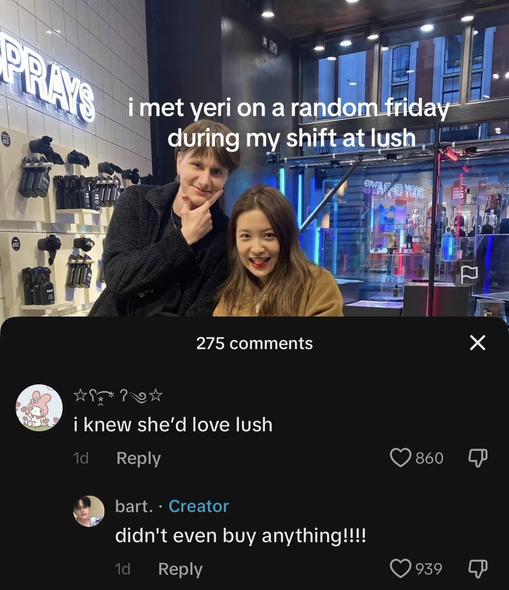 yeri going into lush and not buying anything just window shopping... she's so real