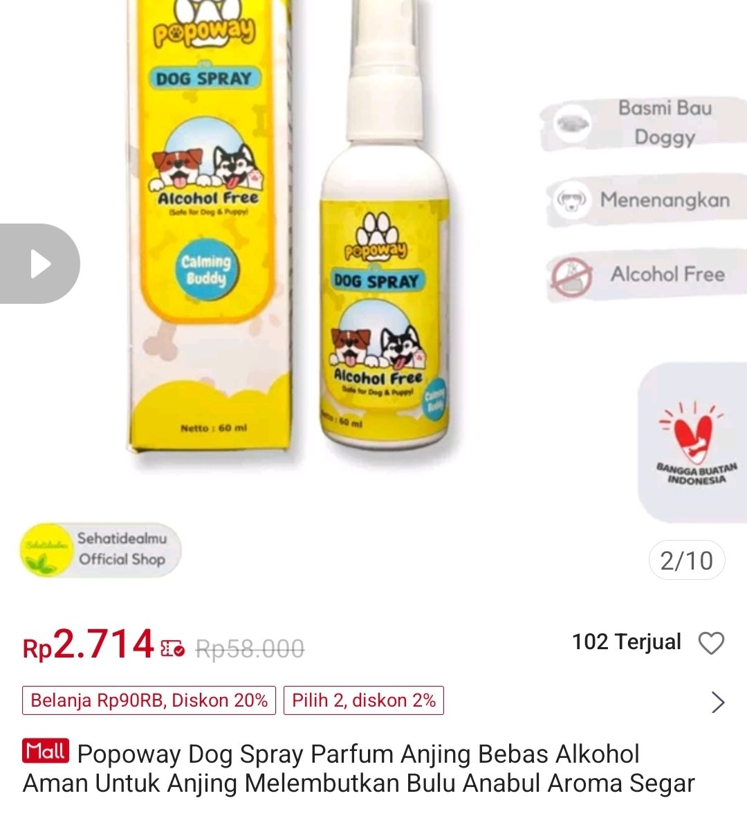 Temukan Popoway Dog Spray Parfum Anjing Bebas Alkohol Aman Untuk Anjing Melembutkan Bulu Anabul Aroma Segar Mengandung Conditioner 60 ml seharga Rp2.714. Dapatkan sekarang juga di Shopee! shope.ee/7fDq6FcTfU