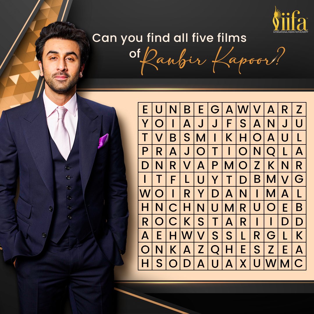 Comment and tell us if you were able to find all five films of #RanbirKapoor. 🥤🎥

#IIFA #Bollywood #Crossword