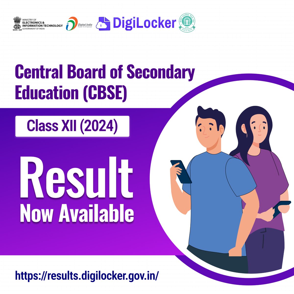 📢Good News! Congratulations to all #CBSE Class XII students. Your board results are now available on #DigiLocker Result page. Check your results now. All the best for your achievements! results.digilocker.gov.in #classXII #cbseresult2024