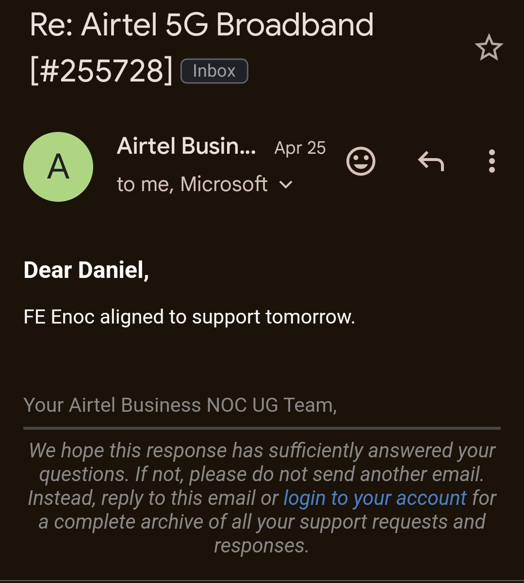 AmecuOluga's tweet photo. Good morning @Airtel_Ug , today is the 18th Day (2 weeks+) for your tomorrow to come. 

I have been sending you private messages on all the WhatsApp numbers provided but seems I was being made a fool of with no reply.

Kindly reach out to me or I will take further actions please. https://t.co/E9oV7Ju692