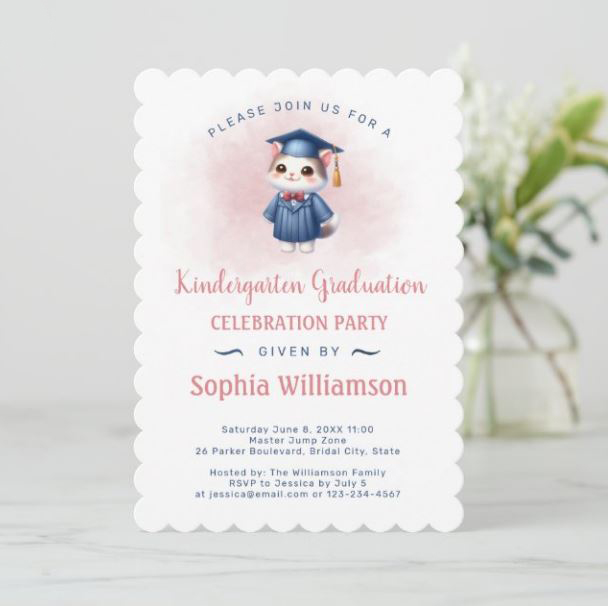 Celebrate your little girl graduate's big day with our cute Kindergarten Graduation Cat! This heartwarming design features a sweet white kitten proudly dressed in a graduation cap and gown. #CareConnectCelebrate #SandraRoseDesigns @zazzle #gift #Item zazzle.com/pd/spp/pt-zazz…
