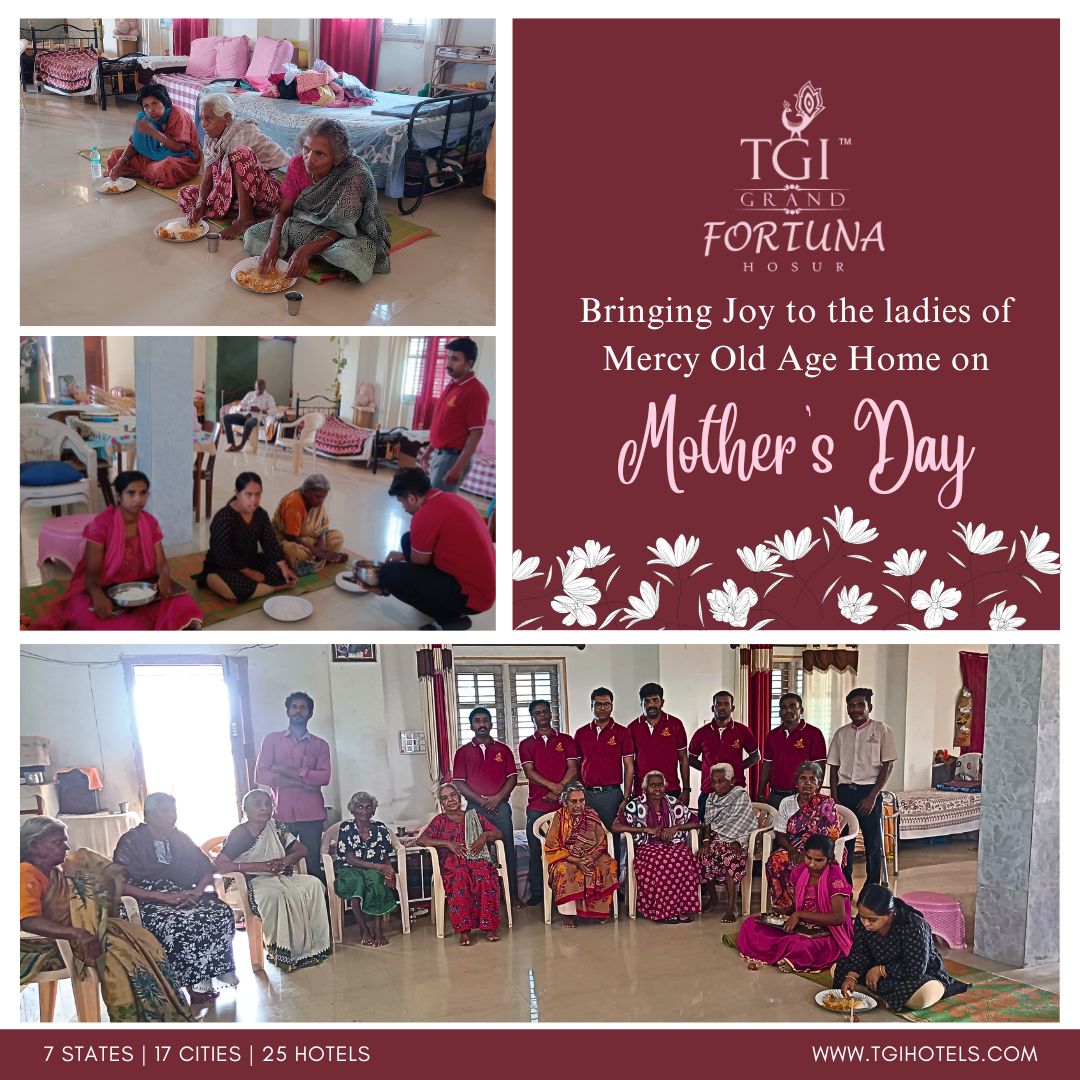 #TGICare Yesterday on Mother's Day, our team at #TGIGrandFortuna, #Hosur, shared love, laughter, and a hearty lunch with the lovely ladies of Mercy Old Age Home. 
#TeamTGI #MothersDay  #SpreadLove #KindnessMatters #CelebrateMom #MotherhoodJoy