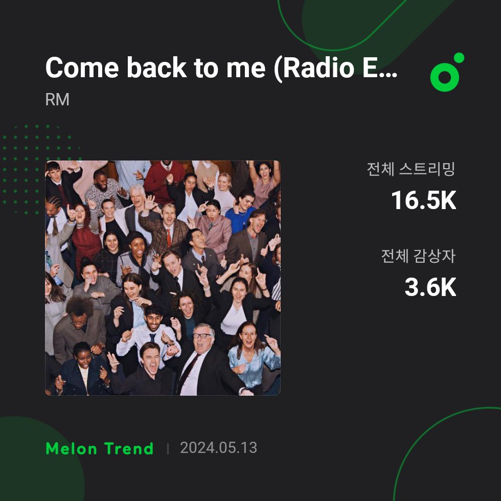Come back to me MelOn güncellemesi Come back to me – 712 bin Come back to me (Radio Edit) – 16.5 bin