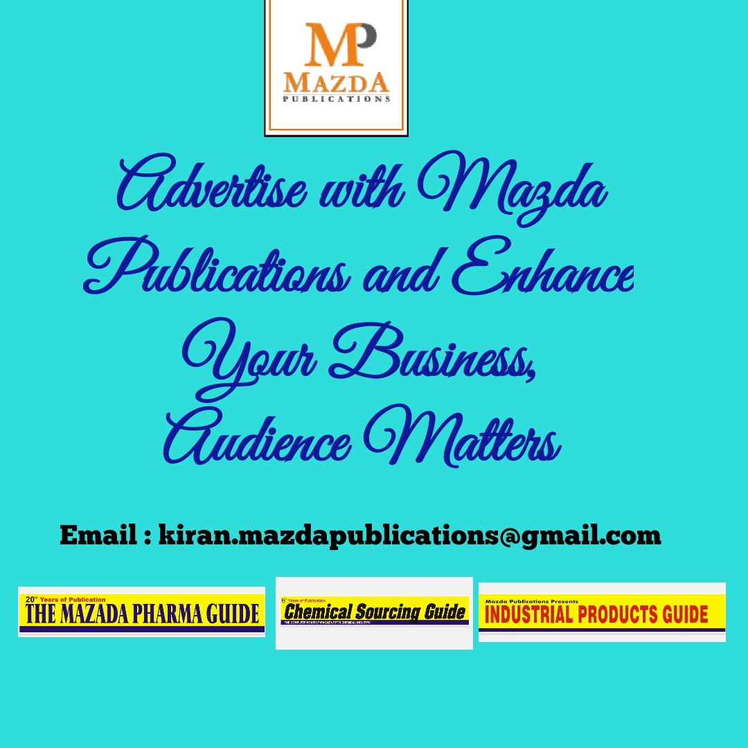 Kiran Raheja (@kiranraheja1) on Twitter photo Release Your Advertisement in
👉Mazda Pharma Guide
👉 Chemical Sourcing Guide
👉 Industrial Products Guide
✍️Get Connected with Creme Business Audience
✍️Enhance Your Business
Email: Kiran.mazdapublications@gmail.com
WhatsApp: +91 98212 70907 Release Your Advertisement in
👉Mazda Pharma Guide
👉 Chemical Sourcing Guide
👉 Industrial Products Guide
✍️Get Connected with Creme Business Audience
✍️Enhance Your Business
Email: Kiran.mazdapublications@gmail.com
WhatsApp: +91 98212 70907