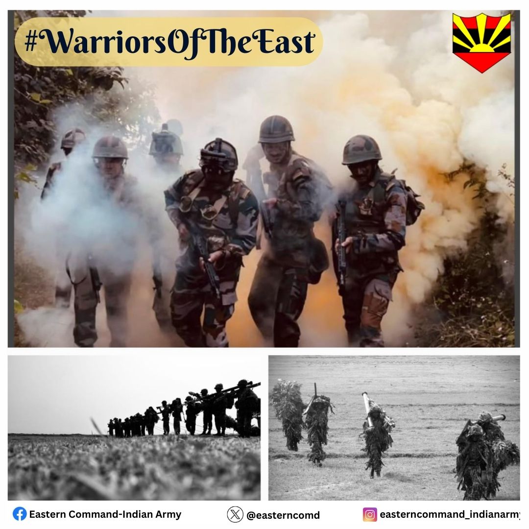 #भारतीयसेना #पूर्वीकमान #नयाभारत सूर्य सा तेज, पवन सा वेग, काल का जो प्रतिरूप हैं I सीमा पर खड़े पूर्व के योद्धा, धैर्य और साहस का प्रतीक हैं II @adgpi @SpokespersonMoD Facebook - facebook.com/share/p/Zfm2Tu… Instagram - instagram.com/p/C65ZfsXxi-V/…