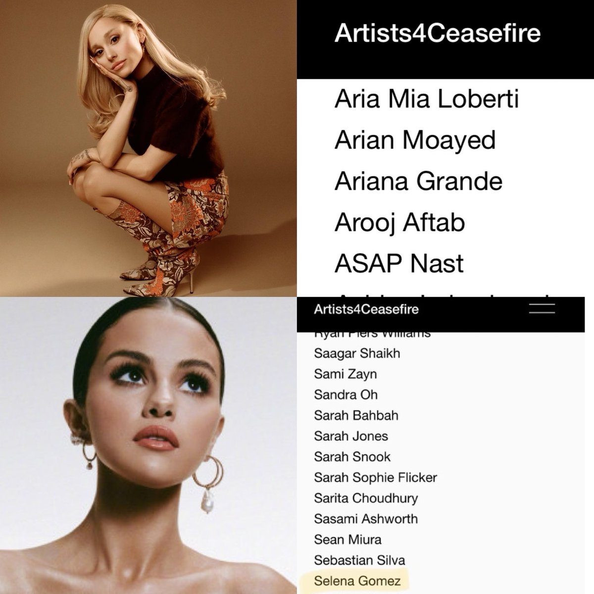 Selena Gomez and Ariana Grande are one of the few BIGGEST A-List celebrities to demand Joe Biden an immediate Ceasefire in Gaza 🇵🇸