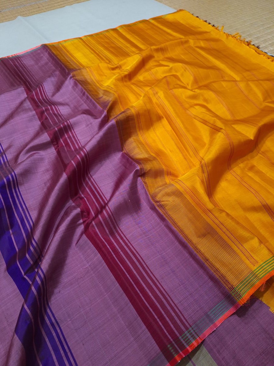 #puresilk #No_Zari handloom silk saree. 

Assurance of #silkmark 

Multi colour differential raising bands. 

Comfortable for daylong #officewear