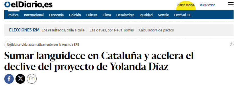 'Sumar languidece en Cataluña y acelera el declive del proyecto de Yolanda Díaz' Sí amiguitos. El artículo es de @eldiarioes Ahora toca quemar al CABALLO DE TROYA