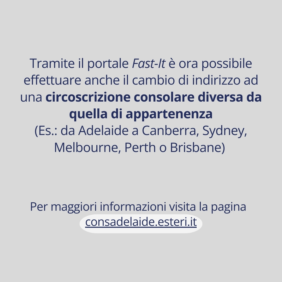 Si ricorda la gentile utenza di informare il Consolato in caso di cambio indirizzo.