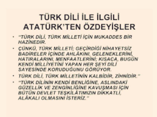 Türk Dili, dillerin en zenginlerindendir; yeter ki bu dil şuurla işlensin. Ülkesini, yüksek bağımsızlığını korumasını bilen Trük Milleti, dilini de yabancı diller boyunduruğundan kurtarmalıdır..!!! Mustafa Kemal ATATÜRK 🇹🇷 #13MayısTürkDilBayramı 💐